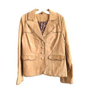 Iman Leather Suede Brown/Tan Jacket Blazer Lined  Women's L Pockets New-lp